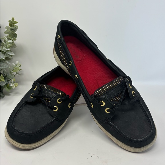 Sperry Top-Sider Boat Shoes Black Gold Accent Leather Upper Women's Size 1OM - Picture 2 of 11